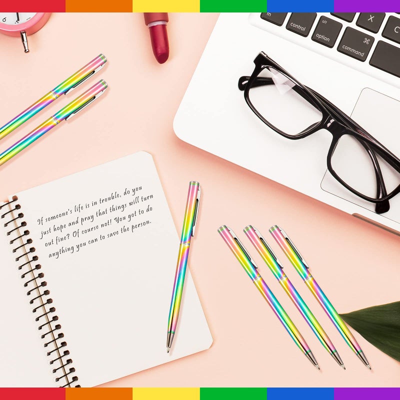 RONRONS 6 Pack Rainbow Slim Retractable Ballpoint Pen Black Ink Metal Pen Office School Supplies - Image 2